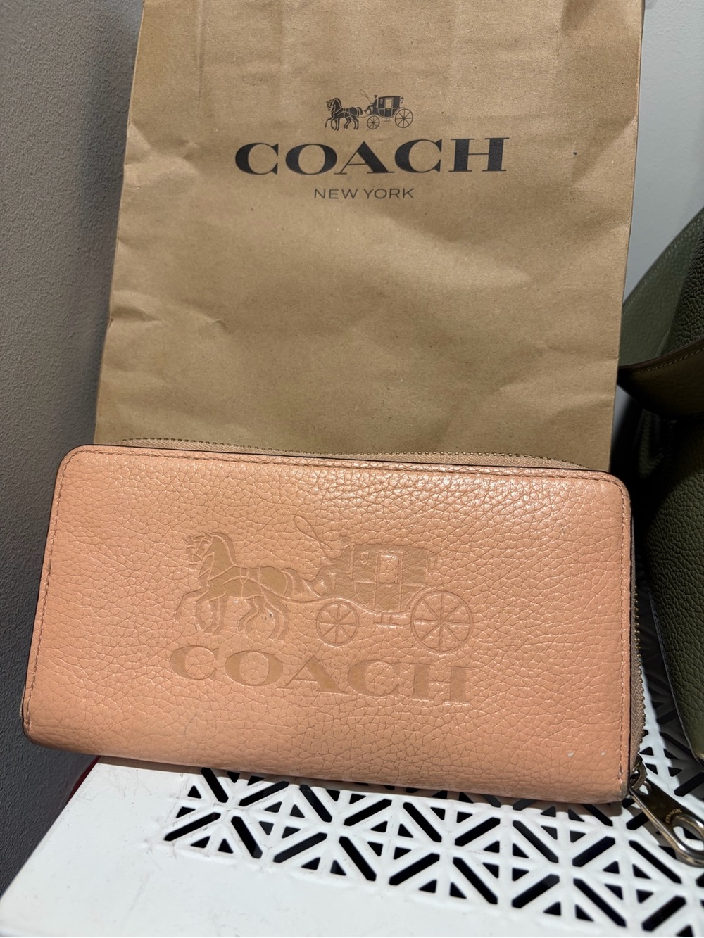 Coach Pebbled Zip Around Wallet in Blush Peach